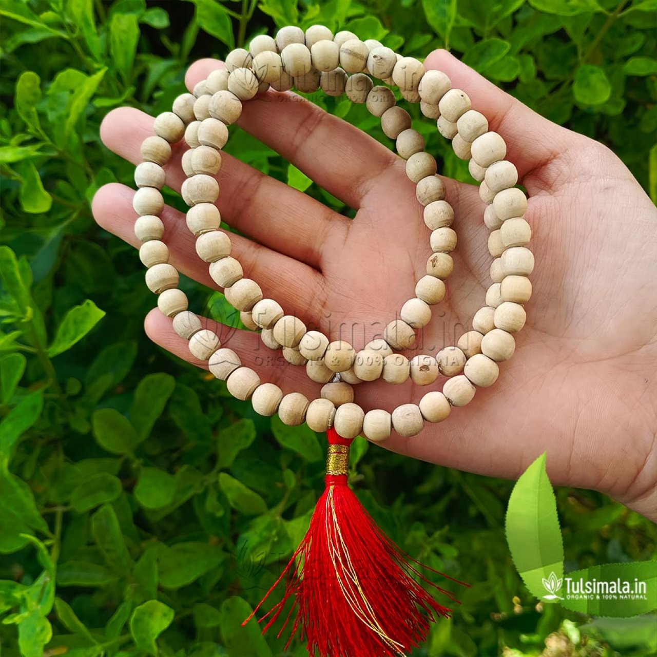 108+1 Wood Rough Beads Original Tulsi Mala with Cotton Gaumukhi Japa Bag  from Vrindavan – Hinduism & Science